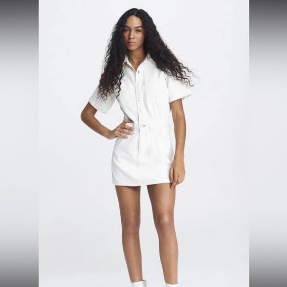Rag & Bone All In One Denim Shirt Mini Jean Summer Dress in Off White Size XXS - Picture 1 of 12